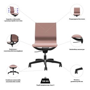 Ергономичен стол Rim Zero ZG 1351 White, меш, пластмасова основа, розов