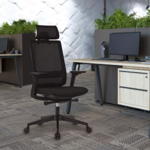 Ергономичен стол RFG Meteor X Black HB, дамаска и меш, до 130 kg, черна седалка, черна облегалка