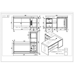 Бюро RFG Lisabon, с шкаф, 1600 х 1450 х 760 mm, ПДЧ 25 mm, дъб и сиво