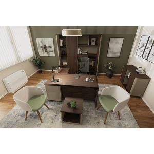 Бюро RFG Lisabon, с шкаф, 1600 х 1450 х 760 mm, ПДЧ 25 mm, дъб и сиво