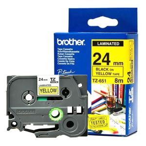 Лента Brother TZЕFX651, Flexible ID, 24 mm, черен печат върху жълта лента