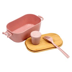 Office 1 Кутия за храна Wheat Fiber, с бамбуков капак, 1 L, розова