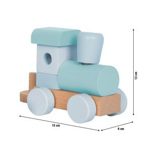 Small Foot Влак 2 в 1, дървен, 14 части, пастелносин