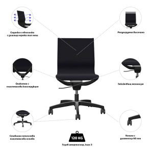 Ергономичен стол Rim Zero ZG 1351 Black, меш, пластмасова основа, черен