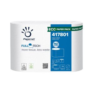 Тоалетна хартия Papernet, Full Tech, целулоза, двупластова, 715 къса, 4 броя, 100.1 m