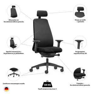 Ергономичен стол Interstuhl Every EV119, текстил, Synchronous механизъм, полиамидна основа, черен